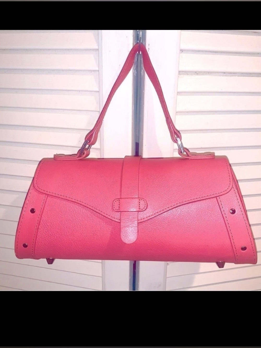 Rowallan Pink Shoulder Bag with Flap Closure and Metal Accents
